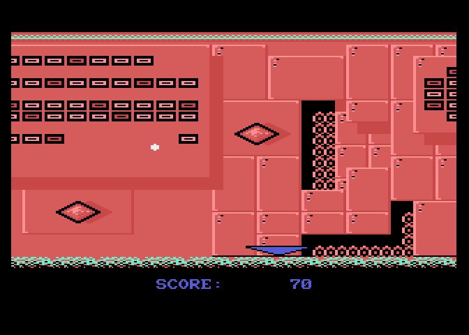 Jinks Atari 7800 Screenshot: The screen scrolls horizontally to reveal even more bricks...