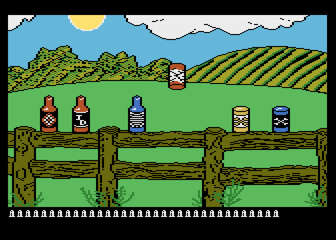 Barnyard Blaster Atari 7800 Screenshot: A can goes flying...