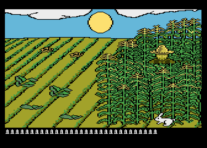 Barnyard Blaster Atari 7800 Screenshot: A rabbit runs across the screen...