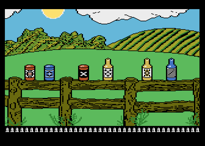Barnyard Blaster Atari 7800 Screenshot: Start out by shooting some cans and bottles.