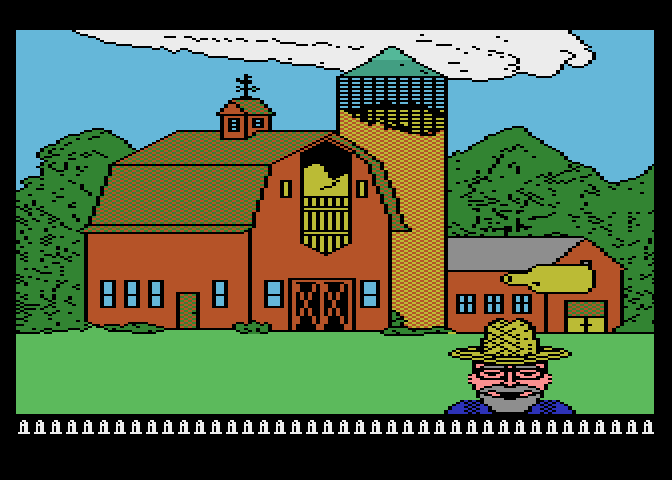 Barnyard Blaster Atari 7800 Screenshot: The farmer tosses some bottles, attempt to shoot them...