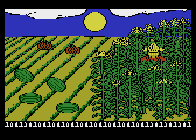 Barnyard Blaster Atari 8-bit Screenshot: Shooting targets in the field.