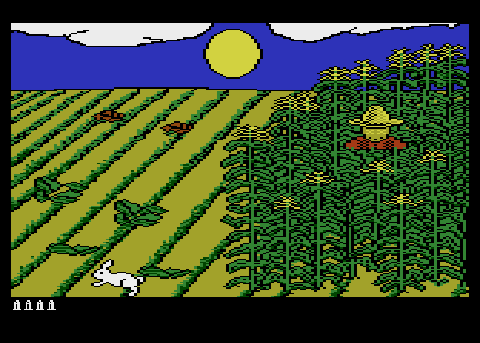 Barnyard Blaster Atari 8-bit Screenshot: There goes a rabbit!