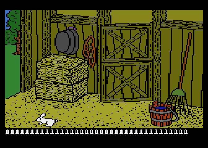 Barnyard Blaster Atari 8-bit Screenshot: There goes another rabbit!