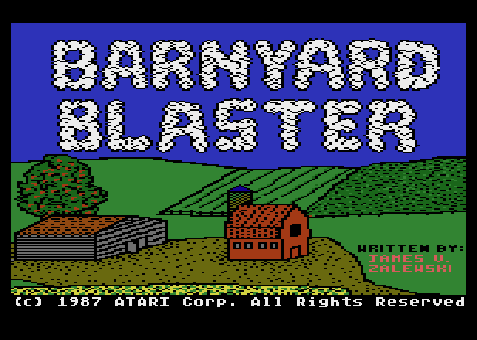 Barnyard Blaster Atari 8-bit Screenshot: Title screen.