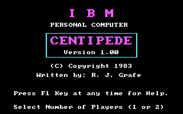Centipede IBM PC/Compatibles Screenshot: Title screen.
