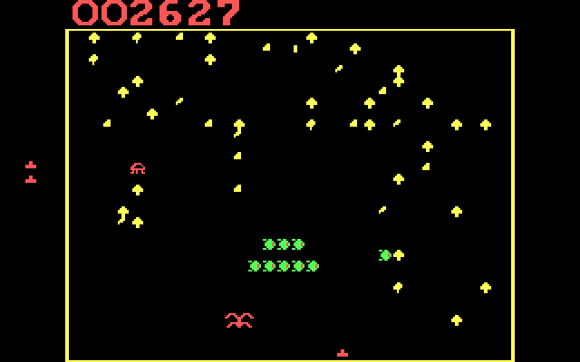 Centipede IBM PC/Compatibles Screenshot: The spider often gets in the way.