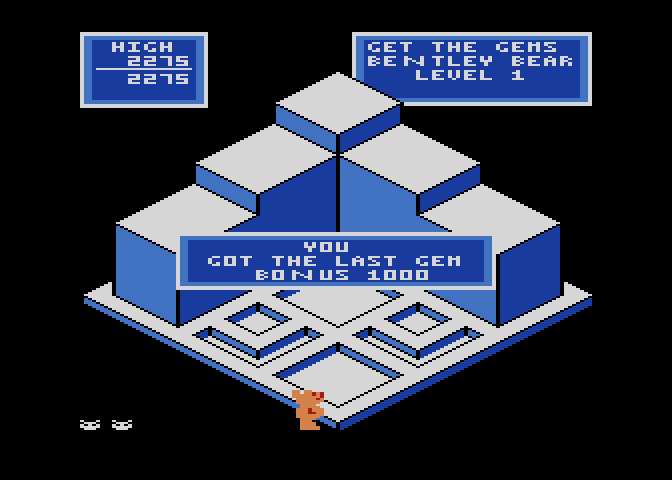 Crystal Castles Atari 8-bit Screenshot: You got the last gem!