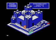 Crystal Castles for Atari 8-bit - This level features some moving platforms you need to reach the gems at the top.