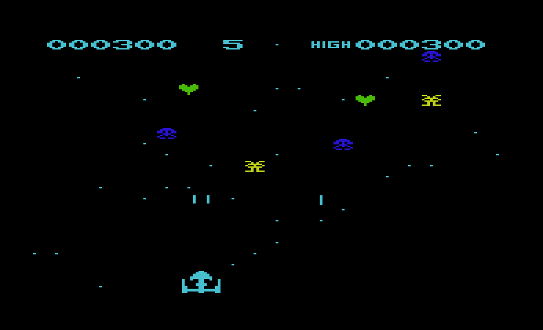 Space Phreeks Commodore VIC-20 Screenshot: Here come some attacking aliens!