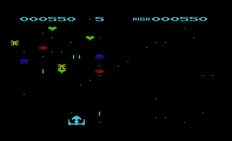 Space Phreeks Commodore VIC-20 Screenshot: Your opponents fly in various patterns around the screen.