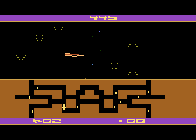 Spider City Atari 8-bit Screenshot: Some more enemies materialize...