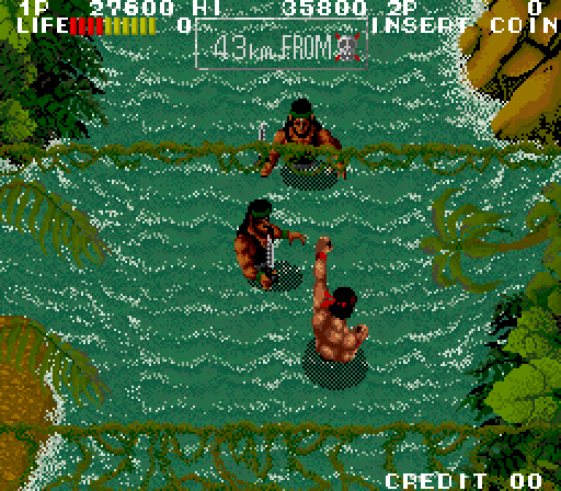 Ikari III: The Rescue Arcade Screenshot: When in the water you can only punch, not kick...