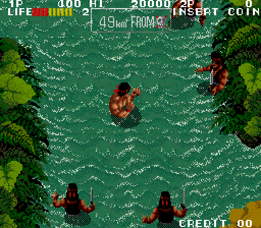 Ikari III: The Rescue Arcade Screenshot: I'm surrounded!