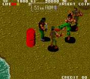 Ikari III: The Rescue for Arcade - That barrel flashes red when it's about to explode...