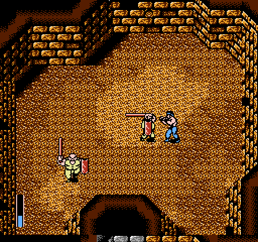 Ikari III: The Rescue NES / Famicom Screenshot: The end of this level features two guys with swords and shields...