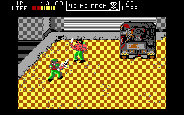 Ikari III: The Rescue IBM PC/Compatibles Screenshot: Steal the gun in order to shoot that tank!