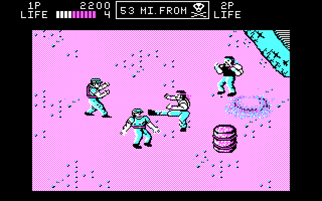 Ikari III: The Rescue IBM PC/Compatibles Screenshot: Kicking an opponent...