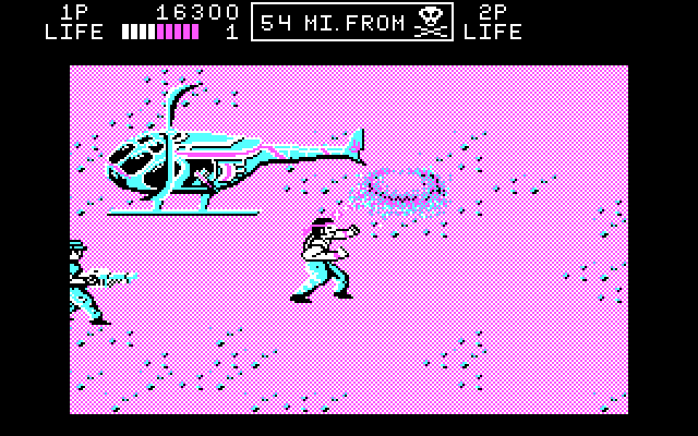 Ikari III: The Rescue IBM PC/Compatibles Screenshot: Helicopter attack!