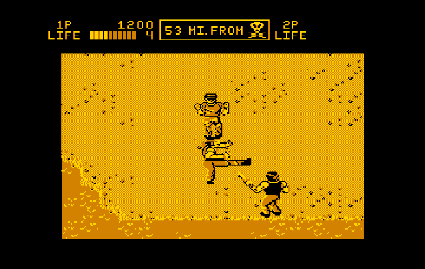 Ikari III: The Rescue IBM PC/Compatibles Screenshot: Attempting to kick an opponent...