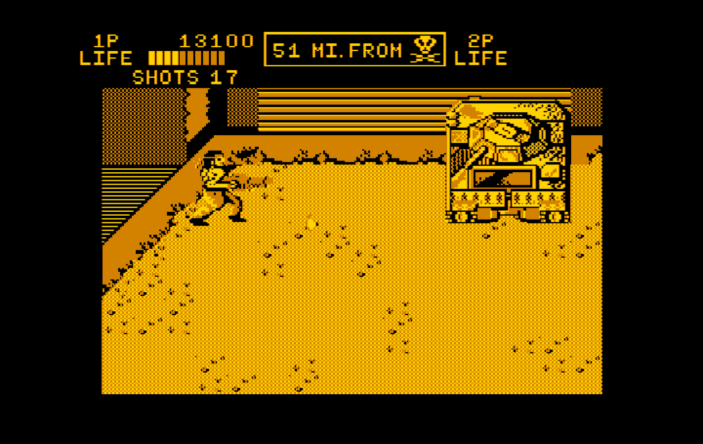 Ikari III: The Rescue IBM PC/Compatibles Screenshot: Fighting a tank...