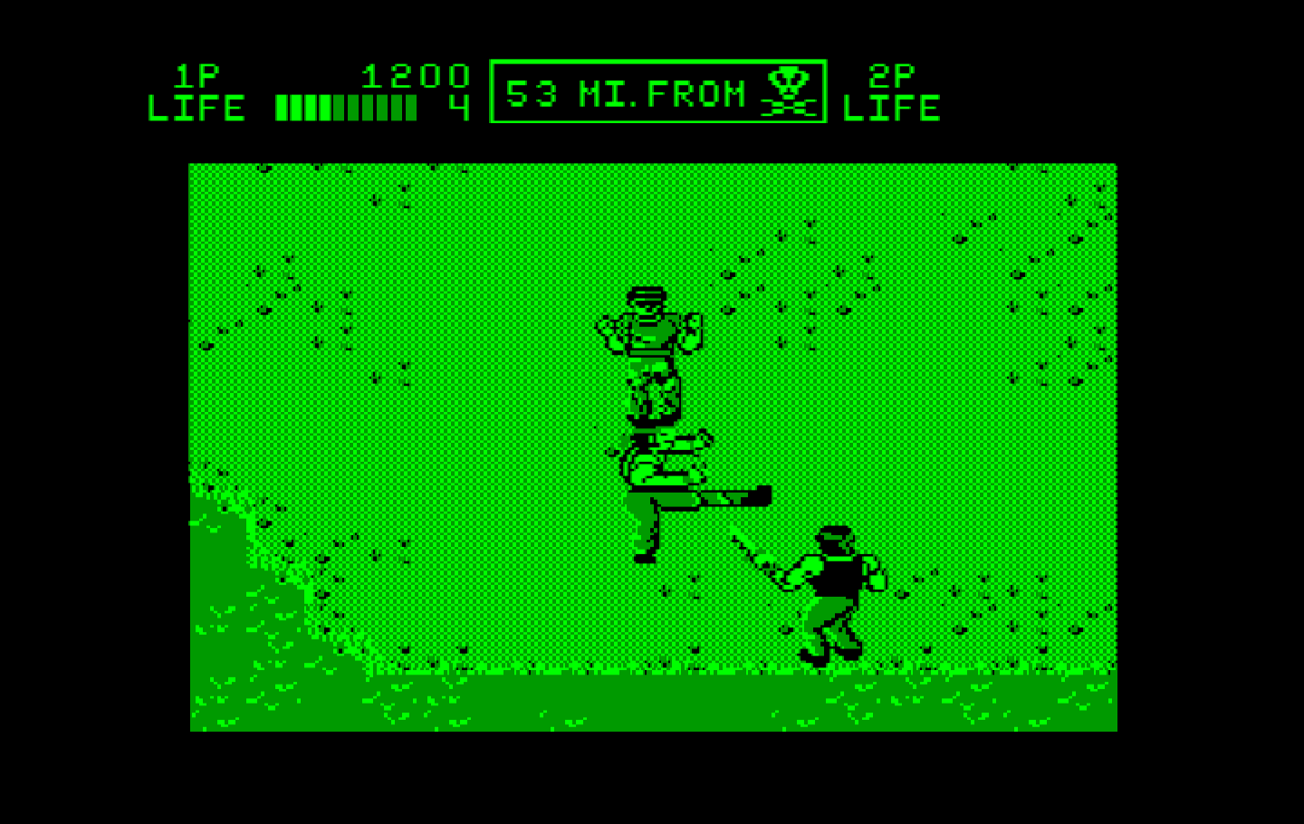 Ikari III: The Rescue IBM PC/Compatibles Screenshot: Attempting to kick an opponent...