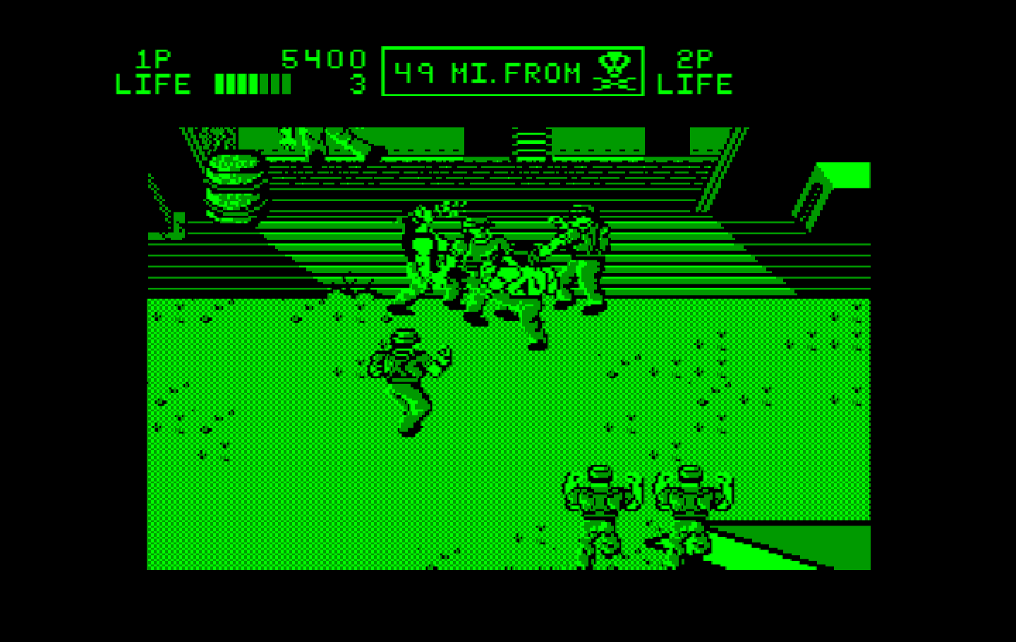 Ikari III: The Rescue IBM PC/Compatibles Screenshot: Fighting to get into the next area...