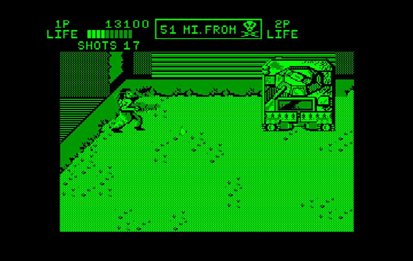 Ikari III: The Rescue IBM PC/Compatibles Screenshot: Fighting a tank...
