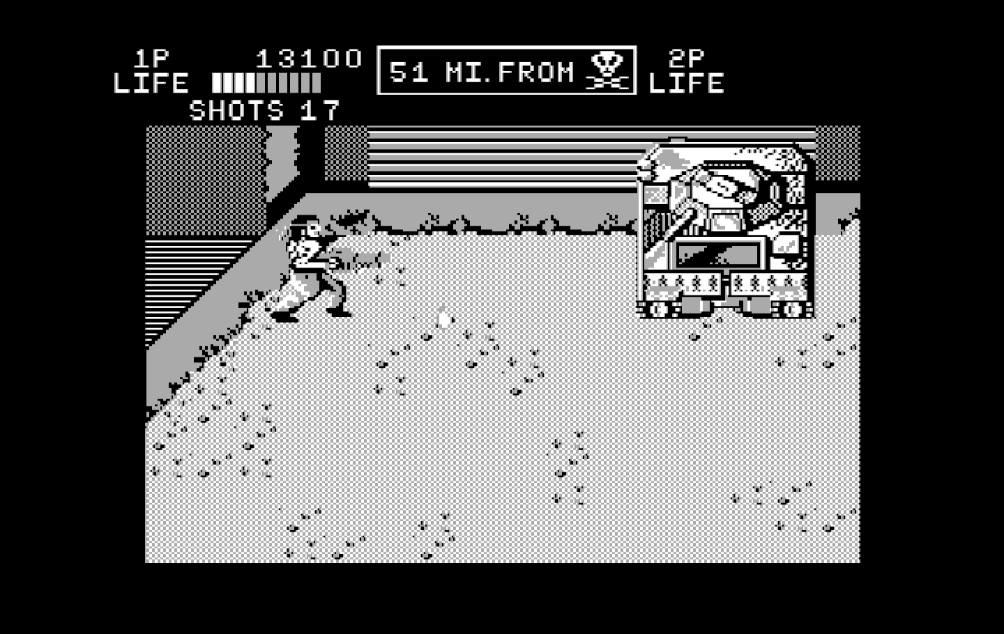 Ikari III: The Rescue IBM PC/Compatibles Screenshot: Fighting a tank...