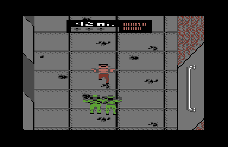 Ikari III: The Rescue Commodore 64 Screenshot: Attackers appear at the bottom of the screen...