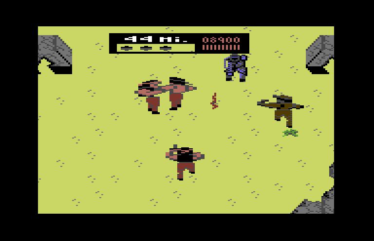 Ikari III: The Rescue Commodore 64 Screenshot: Be careful of the guys with flame throwers!