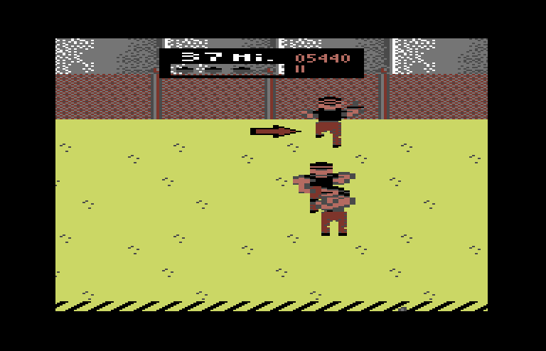 Ikari III: The Rescue Commodore 64 Screenshot: Arrows appear to indicate which way to go...