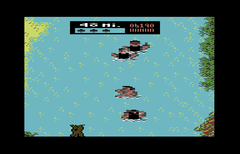 Ikari III: The Rescue Commodore 64 Screenshot: Making my way down a river...