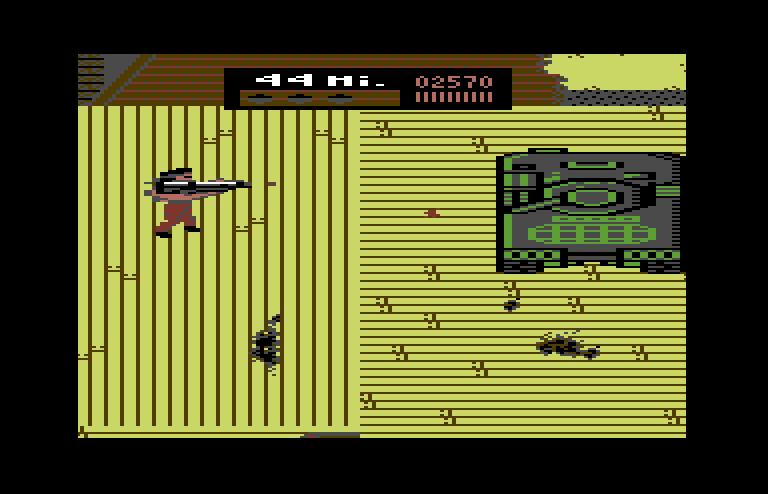 Ikari III: The Rescue Commodore 64 Screenshot: Yet another tank to defeat...
