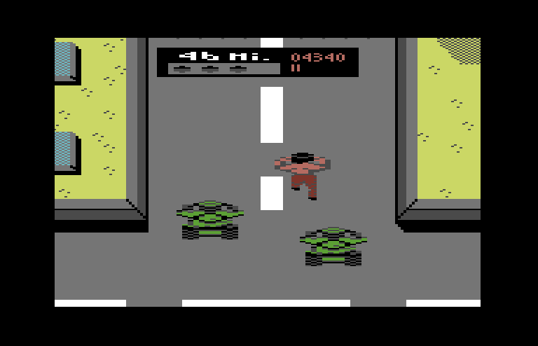 Ikari III: The Rescue Commodore 64 Screenshot: Don't get run over by vehicles!