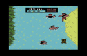 Ikari III: The Rescue for Commodore 64 - Don't get hit by floating logs, they do a lot of damage!