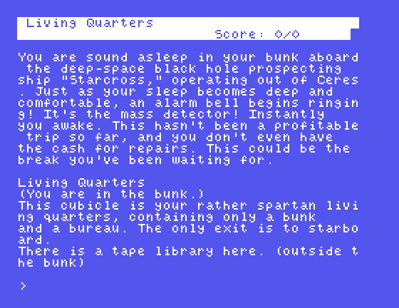 Starcross Tatung Einstein Screenshot: Game start.
