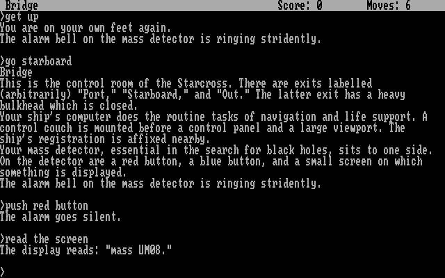 Starcross IBM PC/Compatibles Screenshot: An alarm is going off for some reason...