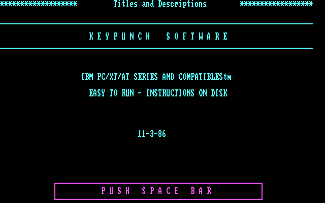 Mind Boggle IBM PC/Compatibles Screenshot: Keypunch Software program advertisement, page 1...
