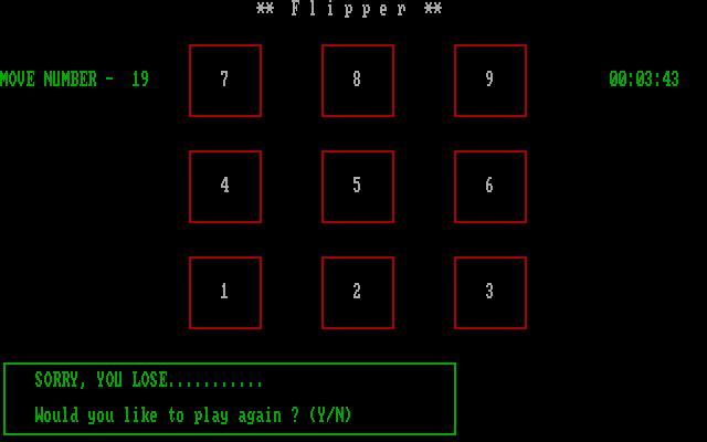Mind Boggle IBM PC/Compatibles Screenshot: Flipper - Game over.