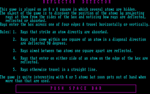 Mind Boggle IBM PC/Compatibles Screenshot: Reflector Detector - Game instructions part 1.