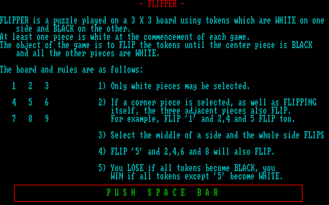 Mind Boggle IBM PC/Compatibles Screenshot: Flipper - Game instructions.