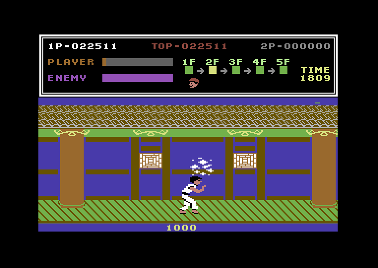 Kung-Fu Master Commodore 64 Screenshot: One of the falling objects destroyed...