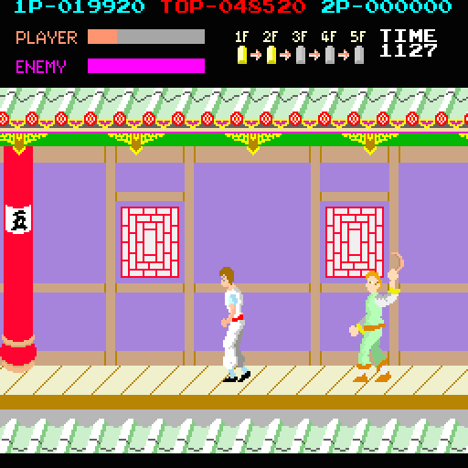 Kung-Fu Master Arcade Screenshot: Dodge boomerangs thrown by the second boss...