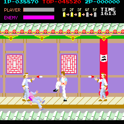 Kung-Fu Master Arcade Screenshot: Two knife throwers at once? Hardly seems fair!