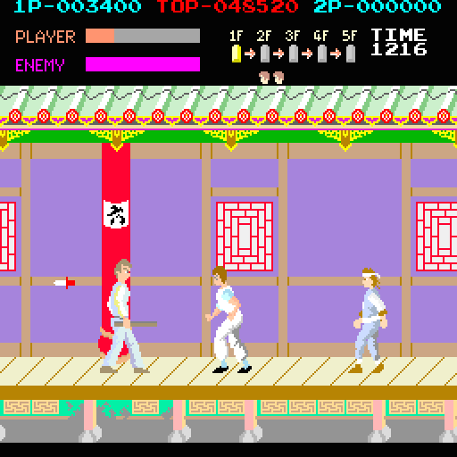 Kung-Fu Master Arcade Screenshot: Here's the first end of level boss...
