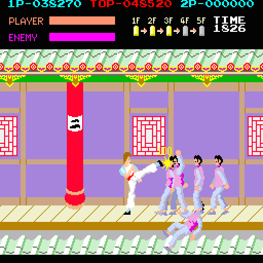 Kung-Fu Master Arcade Screenshot: First, you need to defeat numerous attackers...