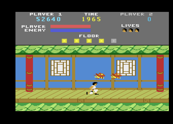 Kung-Fu Master Atari 7800 Screenshot: Duck or jump these giant bugs; or, attack them...