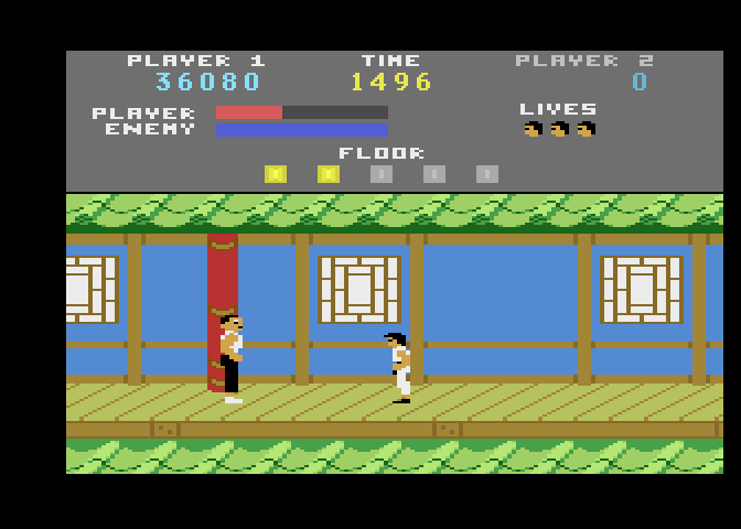 Kung-Fu Master Atari 7800 Screenshot: This opponent is a bit larger than me...and more powerful!