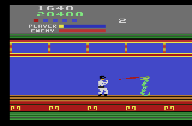 Kung-Fu Master Atari 2600 Screenshot: Fire breathing dragons appear now!